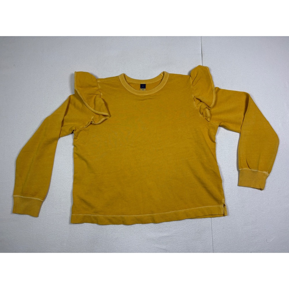Old Navy Womens Mustard Yellow Ruffle Shoulder Sweatshirt Size M Long Sleeve